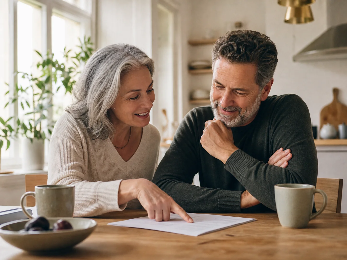 Two adults feeling reassured as they look at one simple page together.